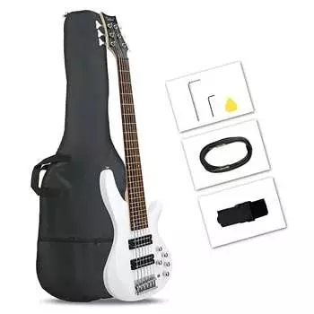 Басс гитара Glarry 44 Inch GIB 6 String H-H Pickup Laurel Wood Fingerboard Electric Bass Guitar White