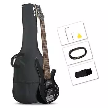 Басс гитара Glarry 44 Inch GIB 6 String H-H Pickup Laurel Wood Fingerboard Electric Bass Guitar with Bag and other Accessories 2020s - Black