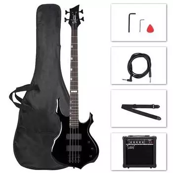 Басс гитара Glarry Burning Fire Electric Bass Guitar HH Pickups w/ 20W Amplifier Black