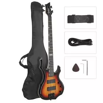 Басс гитара Glarry Burning Fire Electric Bass Guitar HH Pickups Sunset