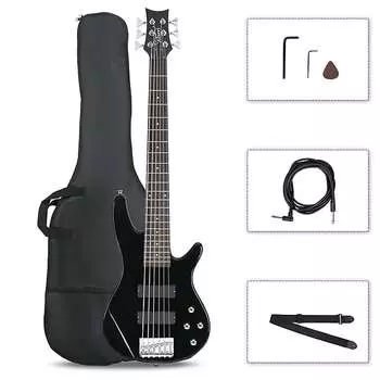 Басс гитара Glarry Full Size GIB 6 String H-H Pickup Electric Bass Guitar Black