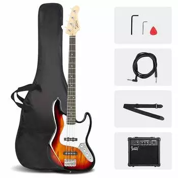 Басс гитара Glarry GJazz Electric Bass Guitar w/ 20W Electric Bass Amplifier Sunset