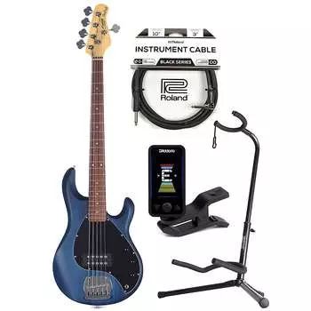 Басс гитара Sterling by Music Man S.U.B. Series StingRay5 5-String Trans Blue Satin w/Guitar Stand, Tuner and 10' Cable Bundle