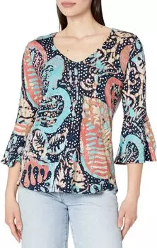 Батик Штамп Топ NIC+ZOE, цвет Indigo Multi