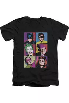 Бэтмен Классический ТВ Поп-каст короткий рукав взрослый V-образный вырез премиум хлопковая футболка / футболка Gildan, черный