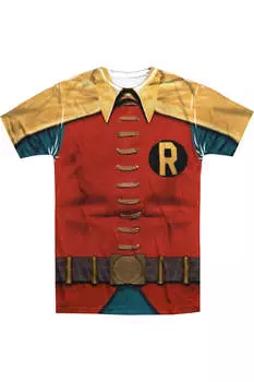 Бэтмен Классический ТВ Робин Костюм Короткий рукав Взрослый Поли Crew Футболка / Футболка Gildan, белый