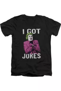 Бэтмен Классика ТВ Есть Шутки Короткий Рукав Взрослый V-образный Вырез Премиум Хлопок Футболка / Футболка Gildan, черный