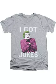 Бэтмен Классика ТВ Есть Шутки Короткий Рукав Взрослый V-образный Вырез Премиум Хлопок Футболка / Футболка Gildan, цвет athletic heather