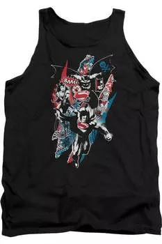 Бэтмен против Супермена Разорванный трио 2 взрослый майка Gildan, черный