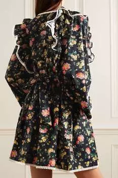 BATSHEVA + Мини-платье Laura Ashley Rhys с поясом и отделкой из хлопка и поплина крючком, черный