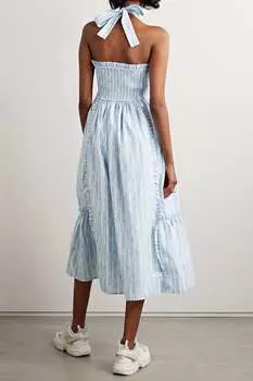 BATSHEVA + Платье миди Laura Ashley Gwen из хлопкового поплина с вырезом халтер и принтом, светло-синий