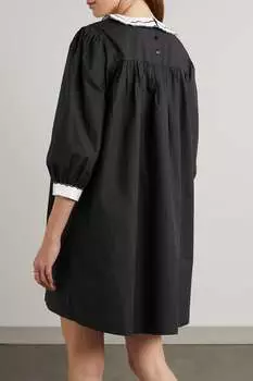 BATSHEVA платье мини Pauline из присборенного хлопка и поплина с вышивкой, черный