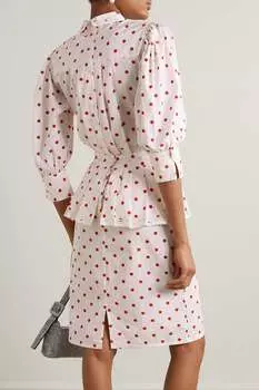 BATSHEVA Платье мини Rilke из хлопка и поплина в горошек с оборками и защипами, белый