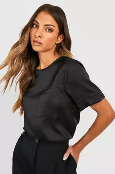 Базовая атласная блузка с карманами Boohoo, черный