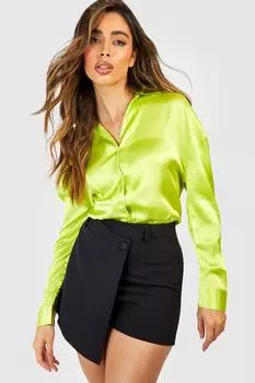 Базовая атласная рубашка Boohoo, шартрез