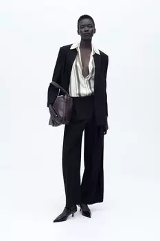 Базовая атласная рубашка ZARA, экрю/зеленый