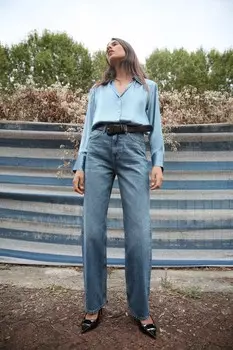 Базовая атласная рубашка ZARA, цвет blue/steel