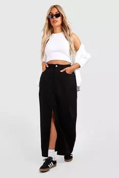 Базовая джинсовая юбка plus с разрезами передней части Boohoo, черный