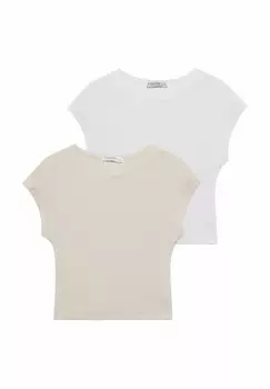 Базовая футболка 2-PACK OF MINI SLEEVE Stradivarius, цвет Stone