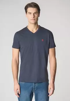 Базовая футболка A MANICHE CORTE CON SCOLLO A V IN CON LOGO U.S. Polo Assn., синий