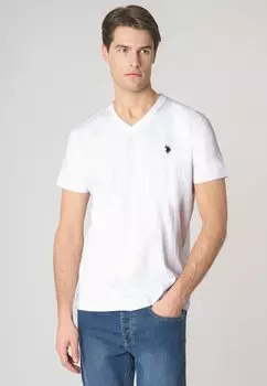 Базовая футболка A MANICHE CORTE CON SCOLLO A V IN CON LOGO U.S. Polo Assn., белый