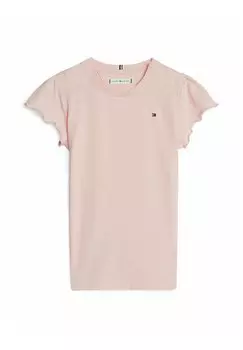 базовая футболка Adaptive Essential Ruffle Sleeve Slim Tommy Hilfiger, цвет whimsy pink