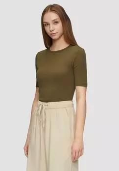 Базовая футболка AUS MIT PASPELIERTEM AUSSCHNITT QS, темно-зеленый