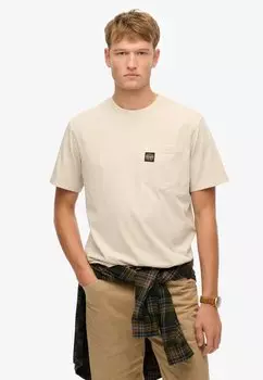 Базовая футболка CONTRAST STITCH POCKET Superdry, бежевый