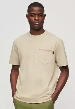 Базовая футболка Contrast Stitch Pocket Superdry, стираный пеликан бежевый