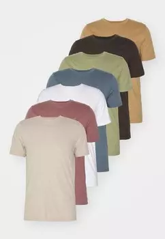 базовая футболка Crew Multi 7 Pack Hollister Co., цвет white/black/grey/blue/green/purple/tan