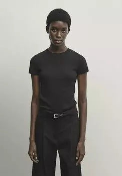Базовая футболка Crew Neck Massimo Dutti, черный