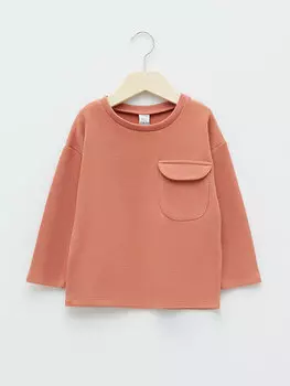 Базовая футболка для маленьких мальчиков с круглым вырезом и длинными рукавами LCW baby, сушеная роза