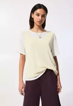 Базовая футболка DOUBLE SHORT SLEEVE PULL&BEAR, бежевый