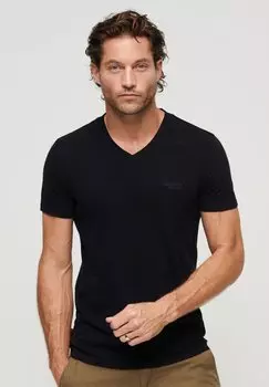Базовая футболка EMBROIDERED LOGO V NECK Superdry, цвет black