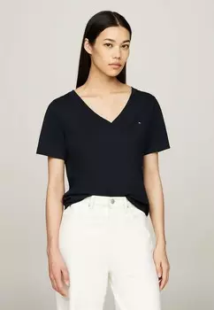Базовая футболка FLAG EMBROIDERY V NECK Tommy Hilfiger, темно-синий