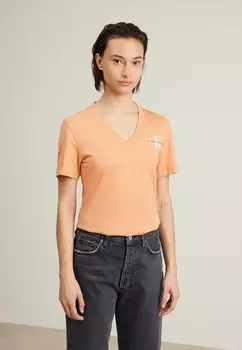 Базовая футболка ФУТБОЛКА MONOLOGUE SLIM V-NECK TEE Calvin Klein Jeans, тропический оранжевый