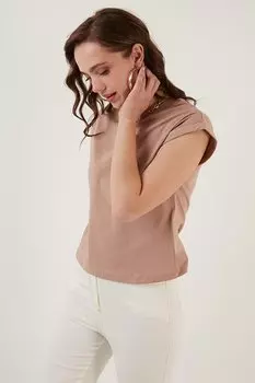 Базовая футболка из 100 % хлопка с круглым вырезом 5864121 Lela, бежевый