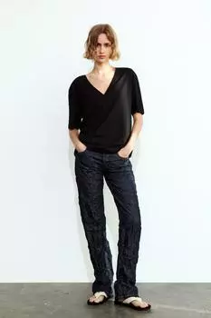 Базовая футболка из хлопка ZARA, черный