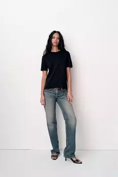 Базовая футболка из хлопка ZARA, черный