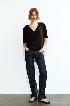 Базовая футболка из хлопка ZARA, черный