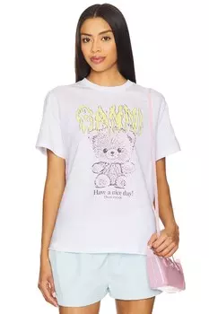 Базовая футболка из хлопкового трикотажа Ganni, bright white