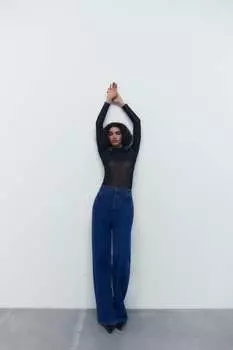 Базовая футболка из тюля ZARA, черный