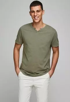 Базовая футболка JJESPLIT NECK SS NOOS Jack & Jones, темно-зеленый