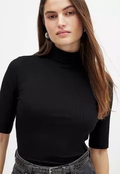 Базовая футболка KURZRMELIGES MIT KRAGEN NA-KD, черный