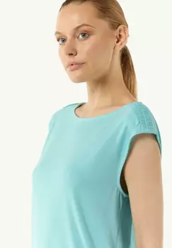 Базовая футболка MIT BERSCHNITTENEN SCHULTERN UND RAFFUNG comma, светло-голубой