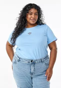 Базовая футболка MIT DEKORATIVEN DETAILS Zizzi, светло-голубой