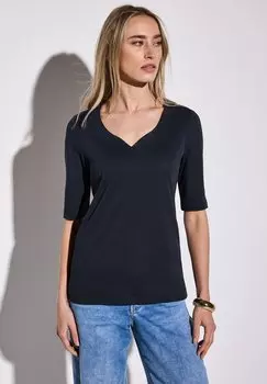 Базовая футболка MIT HERZAUSSCHNITT Street One, темно-синий