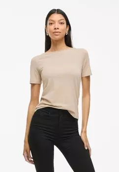 Базовая футболка MIT KURZEN RMELN U-BOOT-AUSSCHNITT VILA, бежевый