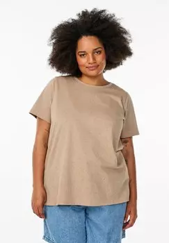 Базовая футболка MIT RUNDHALSAUSSCHNITT Zizzi, песочный