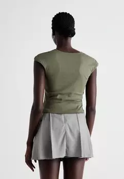 Базовая футболка NMDORA SQUARE NECK CAPSLEEVE Noisy May, хаки